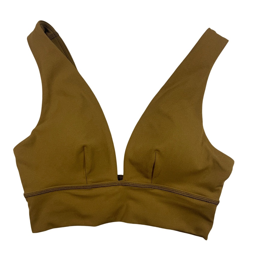 Vuori AlltheFeels Triangle Bra Womens Small Rum Mustard Yoga Active Deep Plunge
